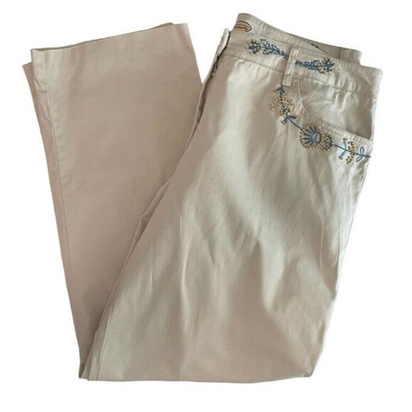 Talbots Beaded Crop Khaki Pants 6 Stretch Twill Embroidered Classic Indie - Picture 2 of 11